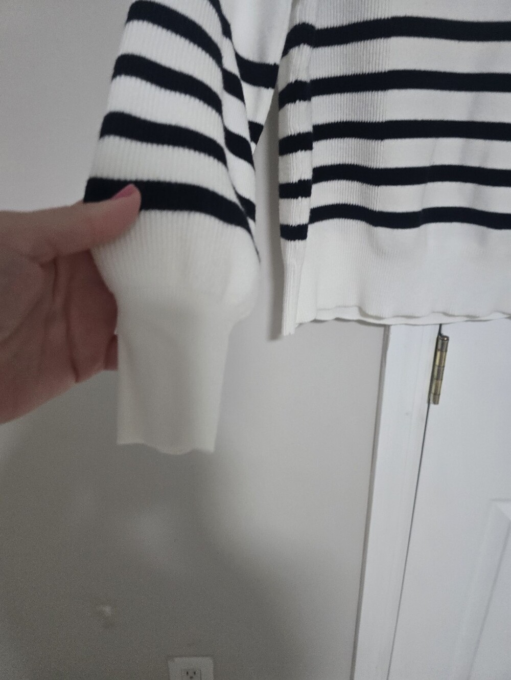 For The Republic Cream and Navy Striped Crewneck Sweater with Shoulder Buttons - Picture 5 of 11